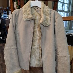 Women's Cream Shearling Leather Jacket